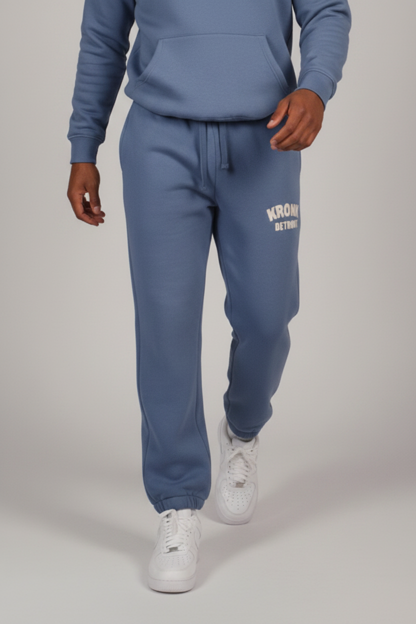 KRONK Detroit Chain Stitch Loose Fit Joggers Steel Blue