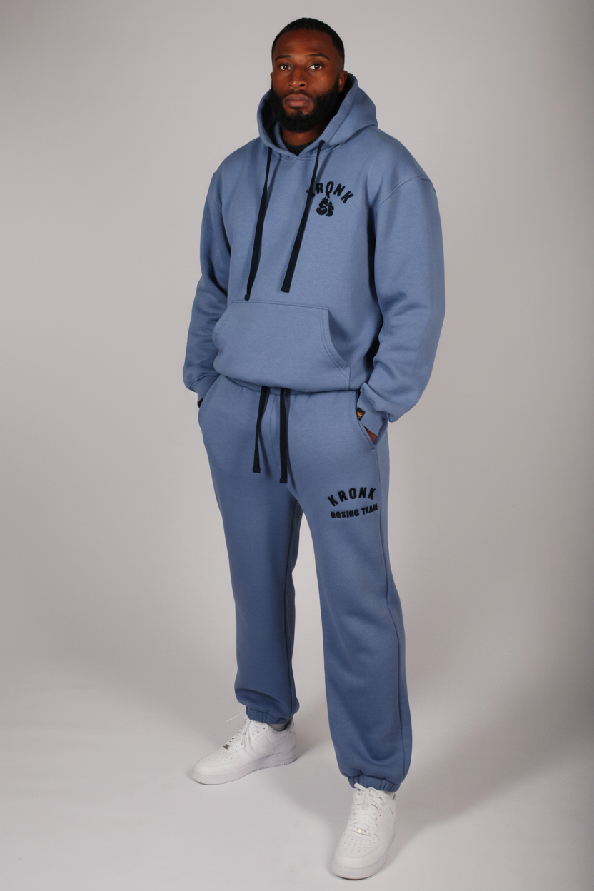 KRONK Boxing Team Towelling Applique Joggers Loose Fit Steel Blue