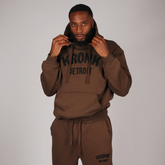KRONK Detroit Chain Stitch Loose Fit Hoodie Dark Brown