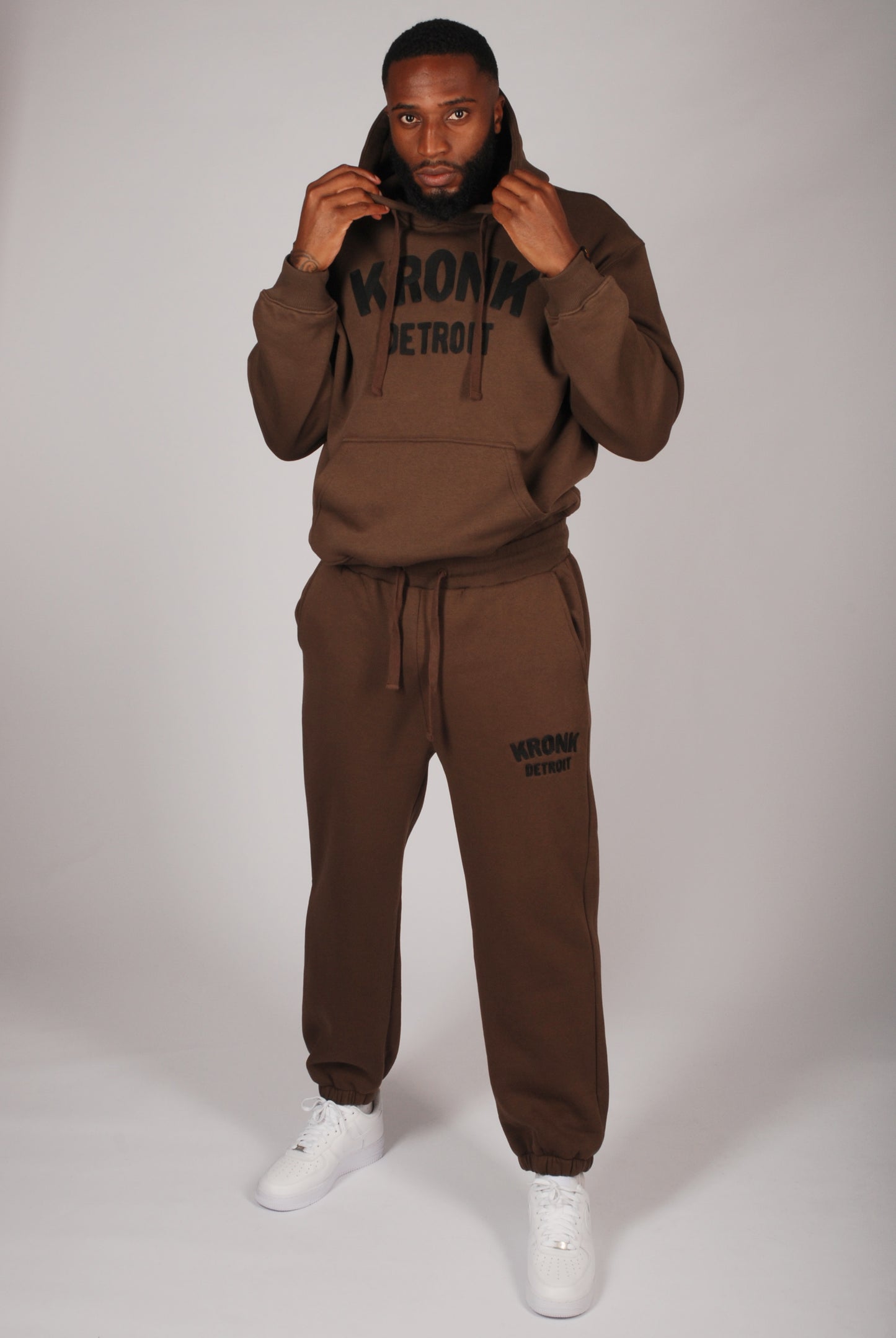 KRONK Detroit Chain Stitch Loose Fit Joggers Dark Brown