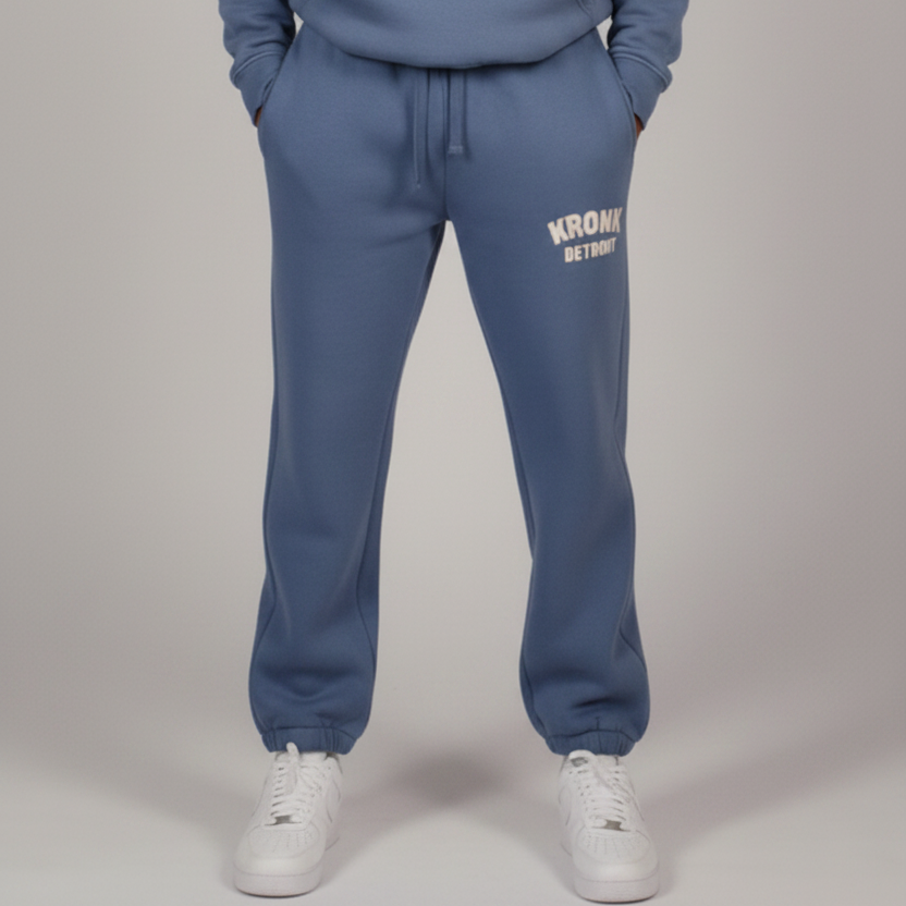 KRONK Detroit Chain Stitch Loose Fit Joggers Steel Blue