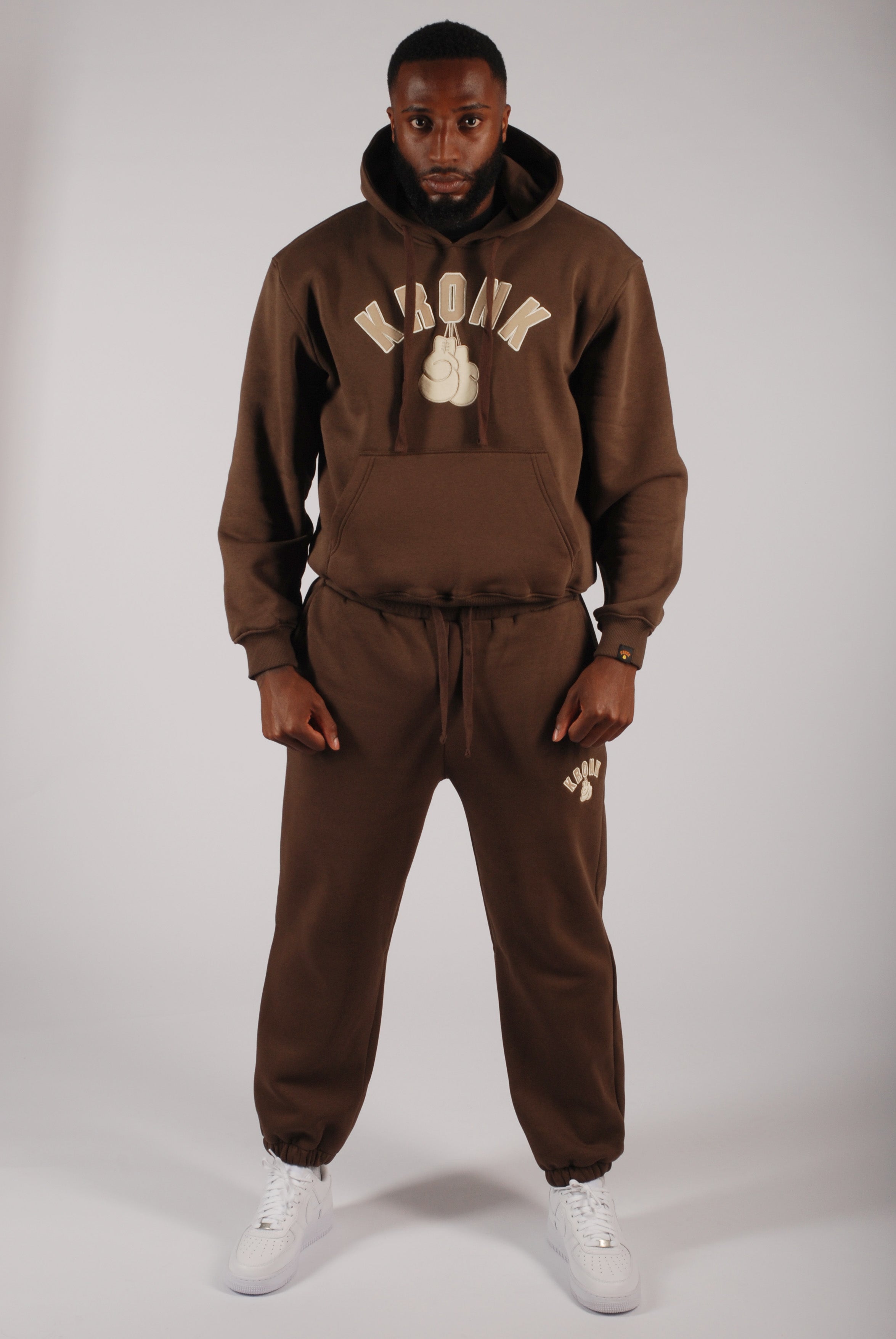 KRONK Gloves Applique Hoodie Loose Fit Dark Brown – Kronk Boxing