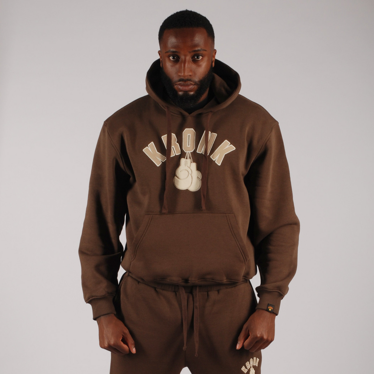 KRONK Gloves Applique Hoodie Loose Fit Dark Brown
