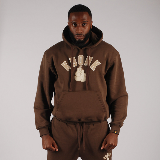 KRONK Gloves Applique Hoodie Loose Fit Dark Brown