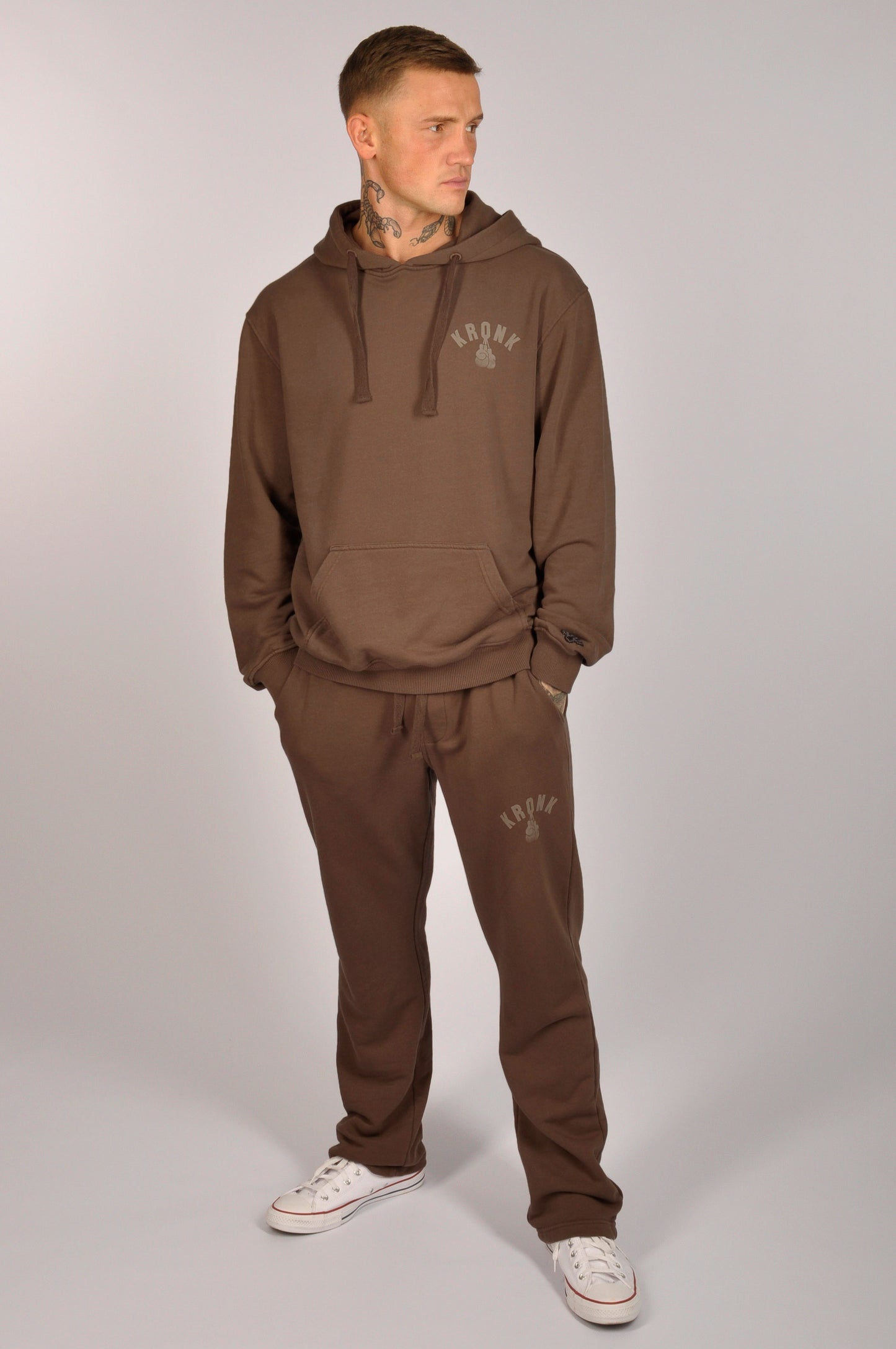 KRONK Faded Gloves Vintage Wash Hoodie Loose Fit Dark Brown