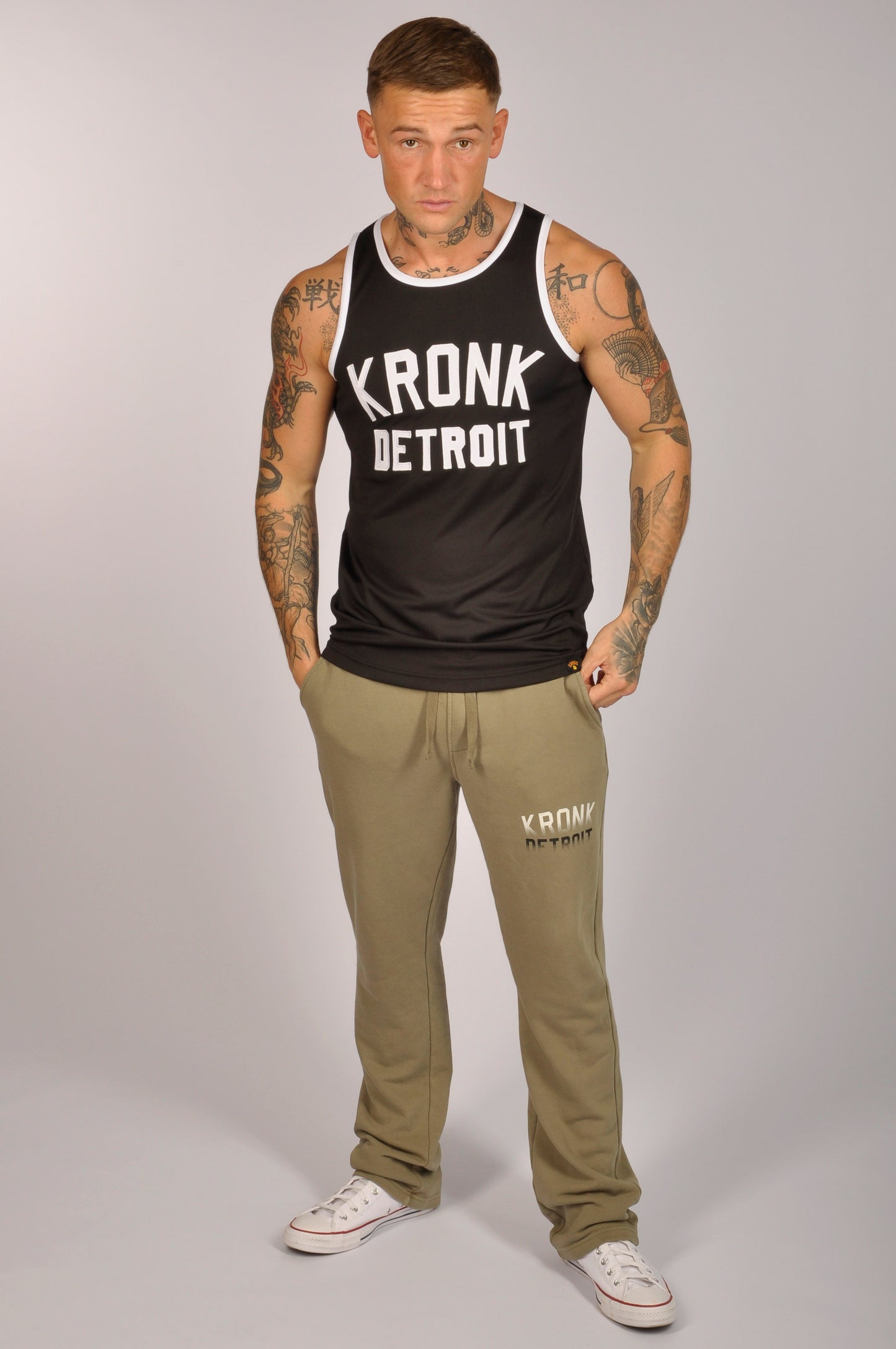 KRONK Iconic Detroit Applique Training Gym Vest - Black & White
