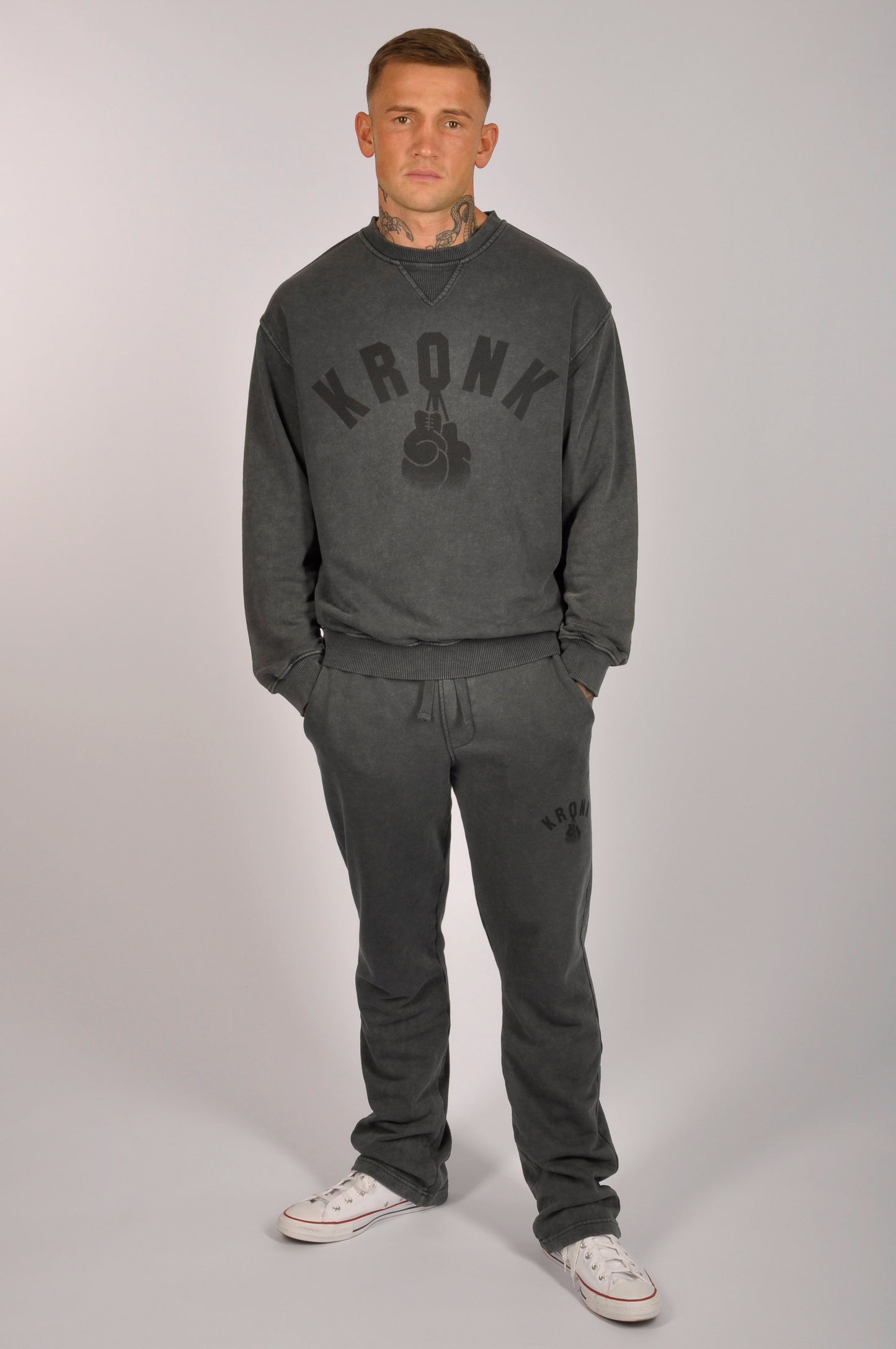 KRONK Faded Gloves Vintage Wash Sweatshirt Loose Fit Charcoal
