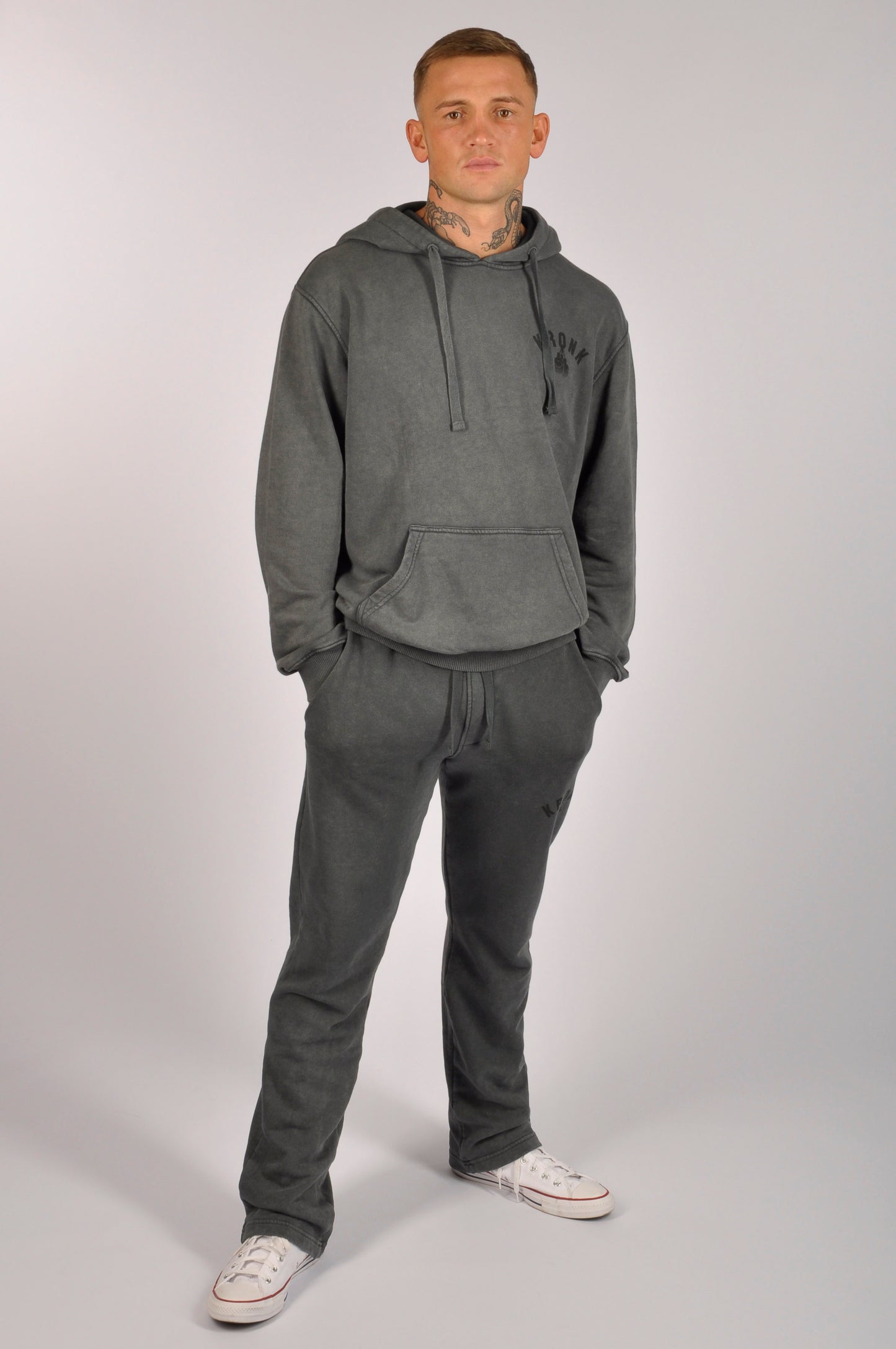 KRONK Faded Gloves Vintage Wash Hoodie Loose Fit Charcoal