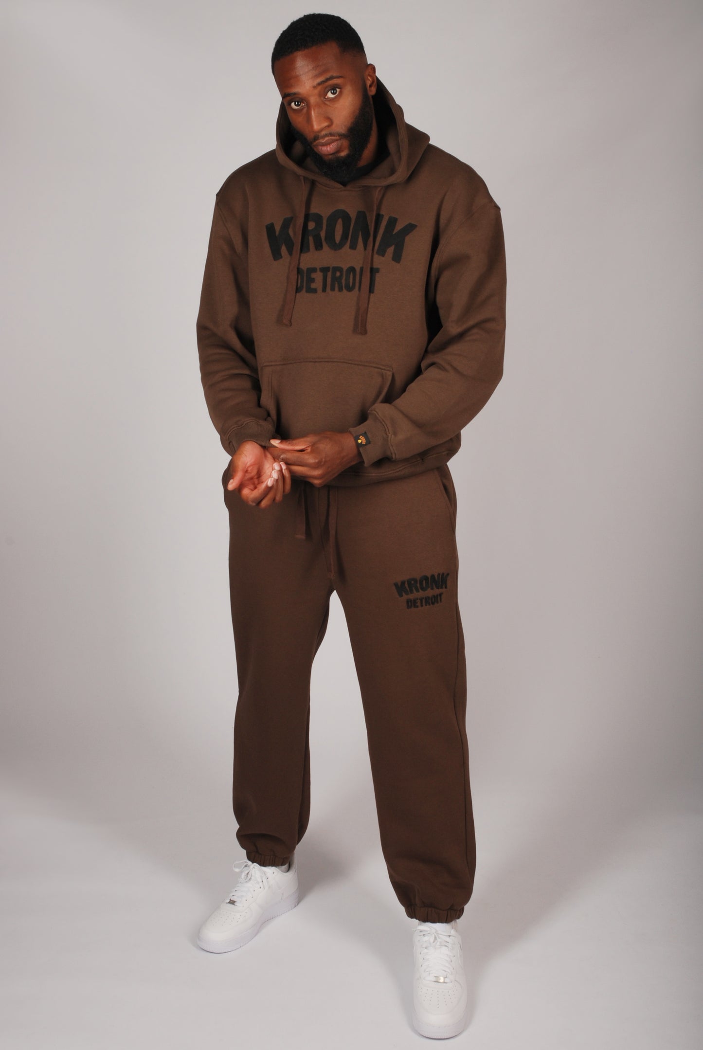 KRONK Detroit Chain Stitch Loose Fit Joggers Dark Brown