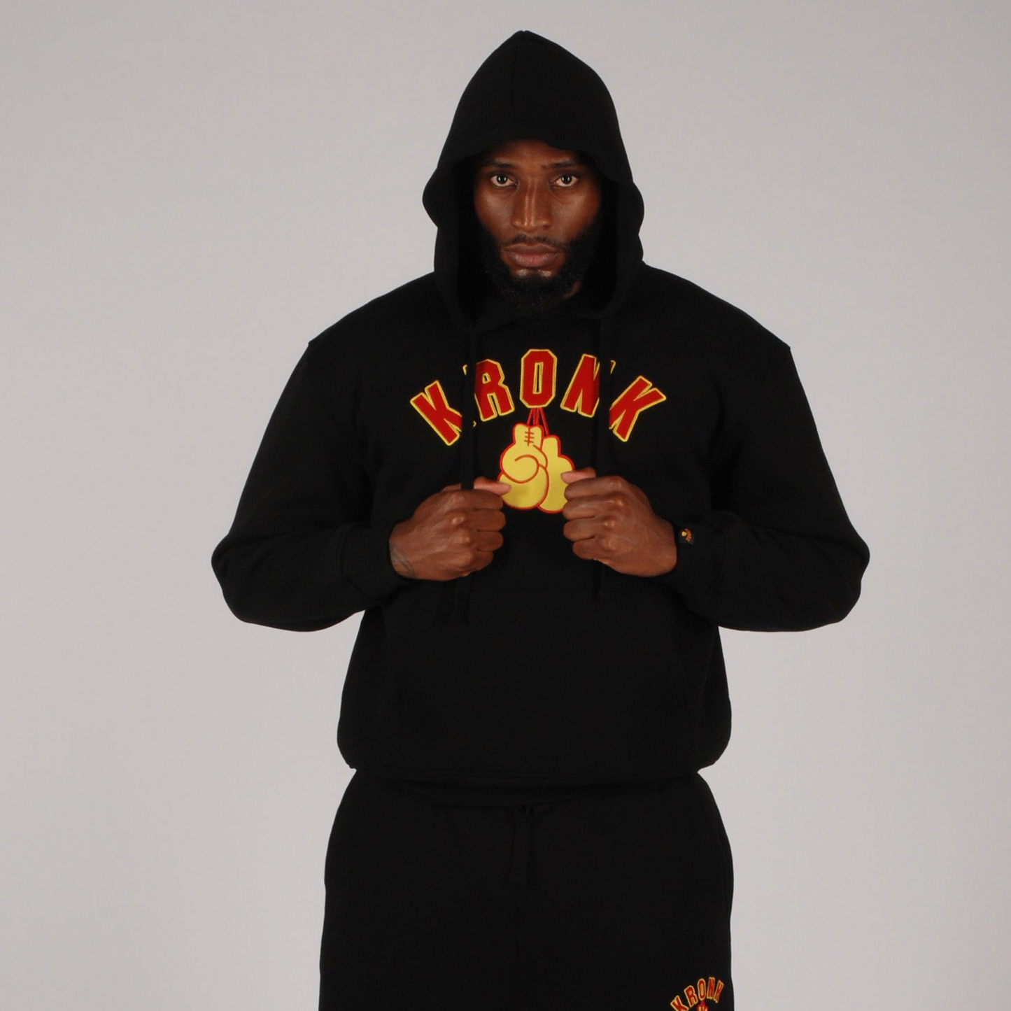 KRONK Gloves Applique Hoodie Loose Fit Black