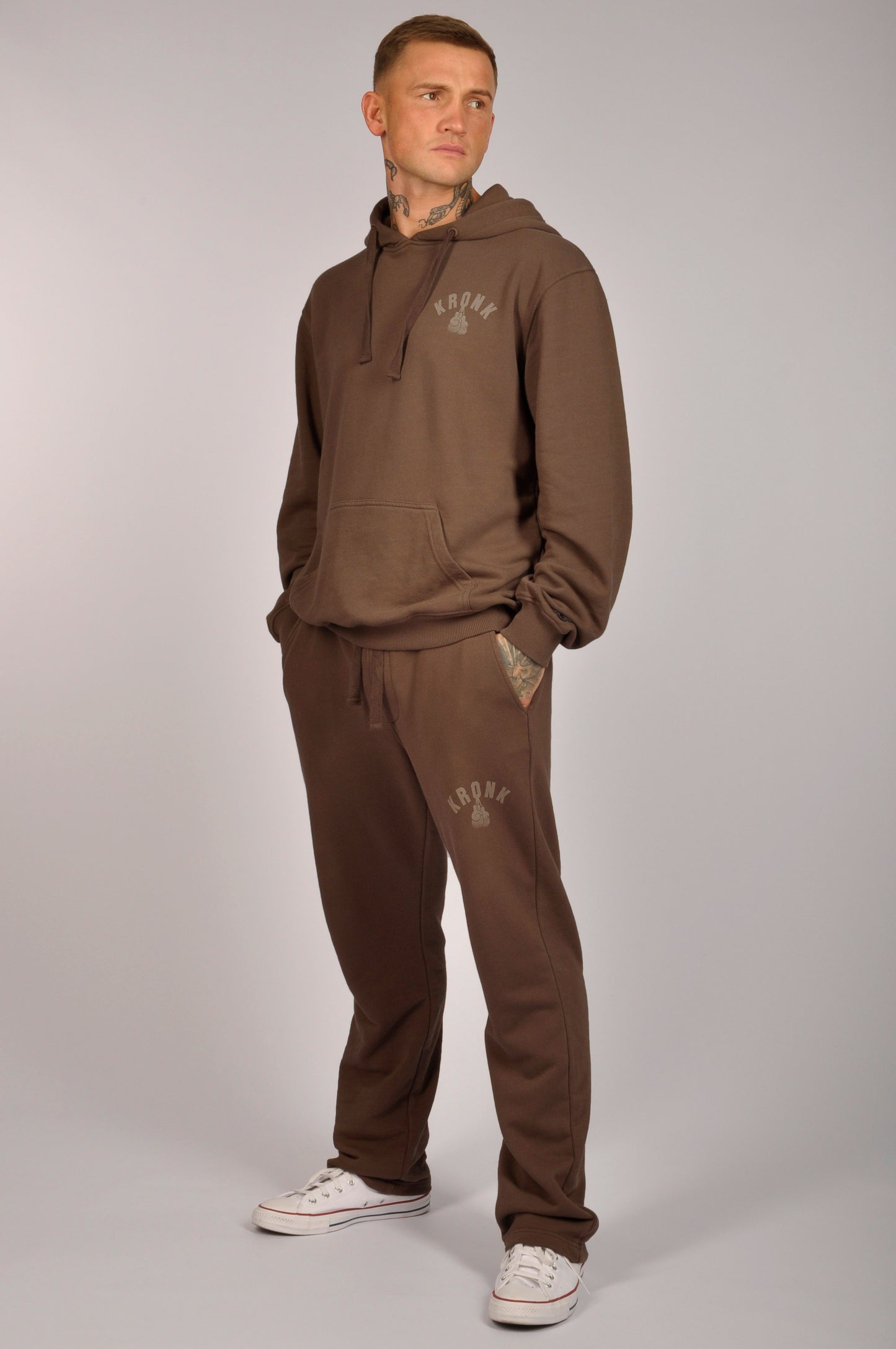 KRONK Faded Gloves Vintage wash Straight Leg Joggers Loose Fit Dark Brown