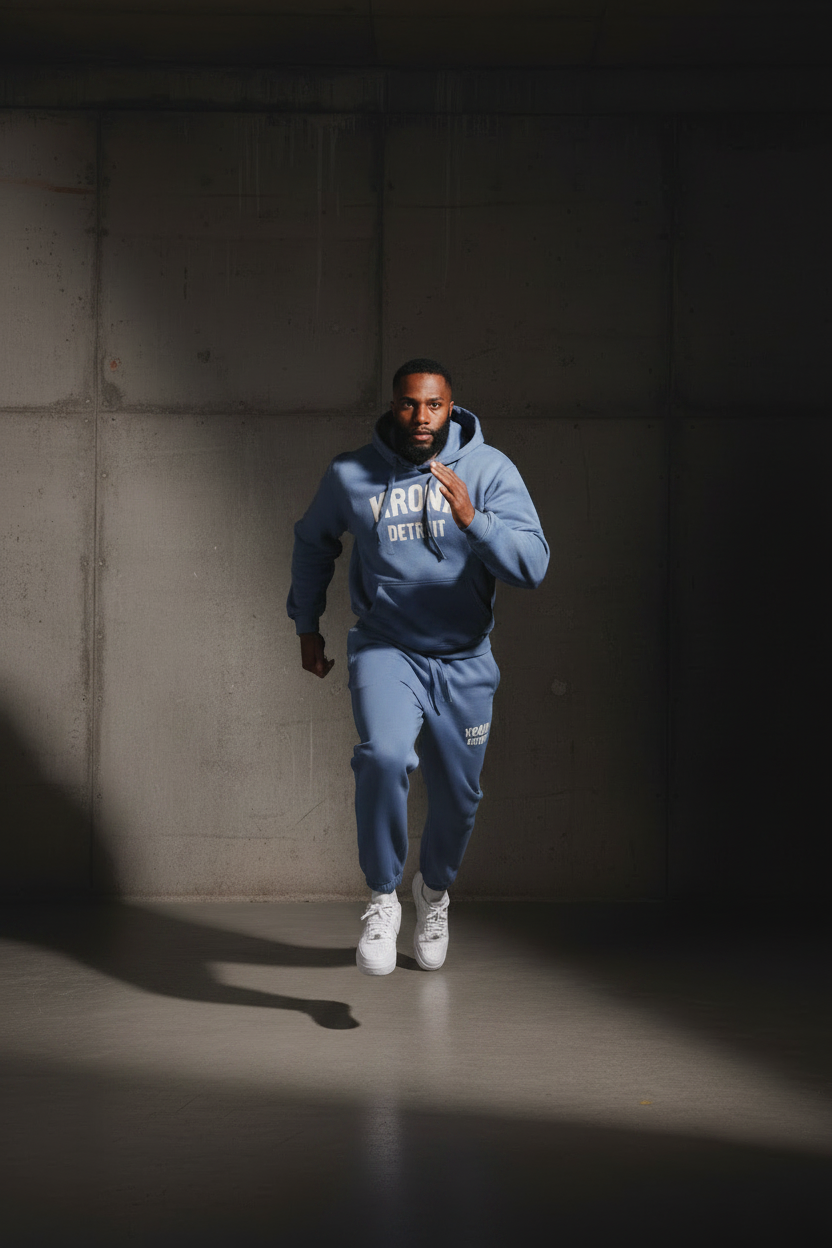 KRONK Detroit Chain Stitch Loose Fit Hoodie Steel Blue