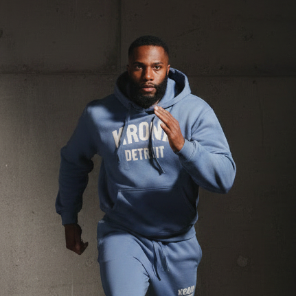 KRONK Detroit Chain Stitch Loose Fit Hoodie Steel Blue