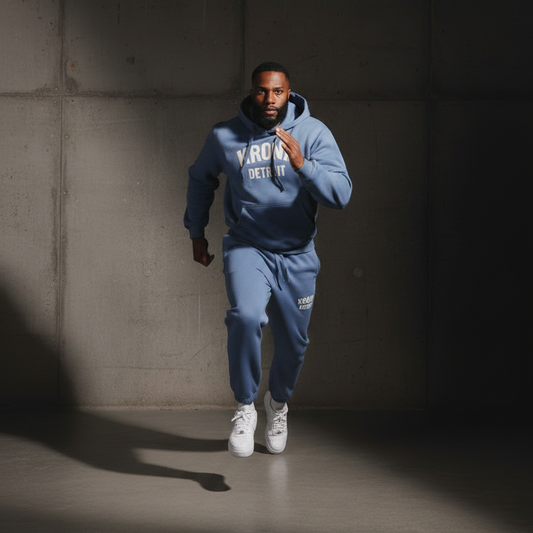 KRONK Detroit Chain Stitch Loose Fit Tracksuit Steel Blue