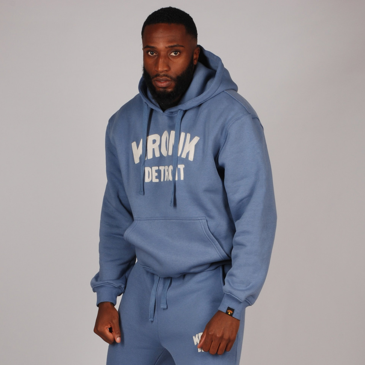 KRONK Detroit Chain Stitch Loose Fit Hoodie Steel Blue