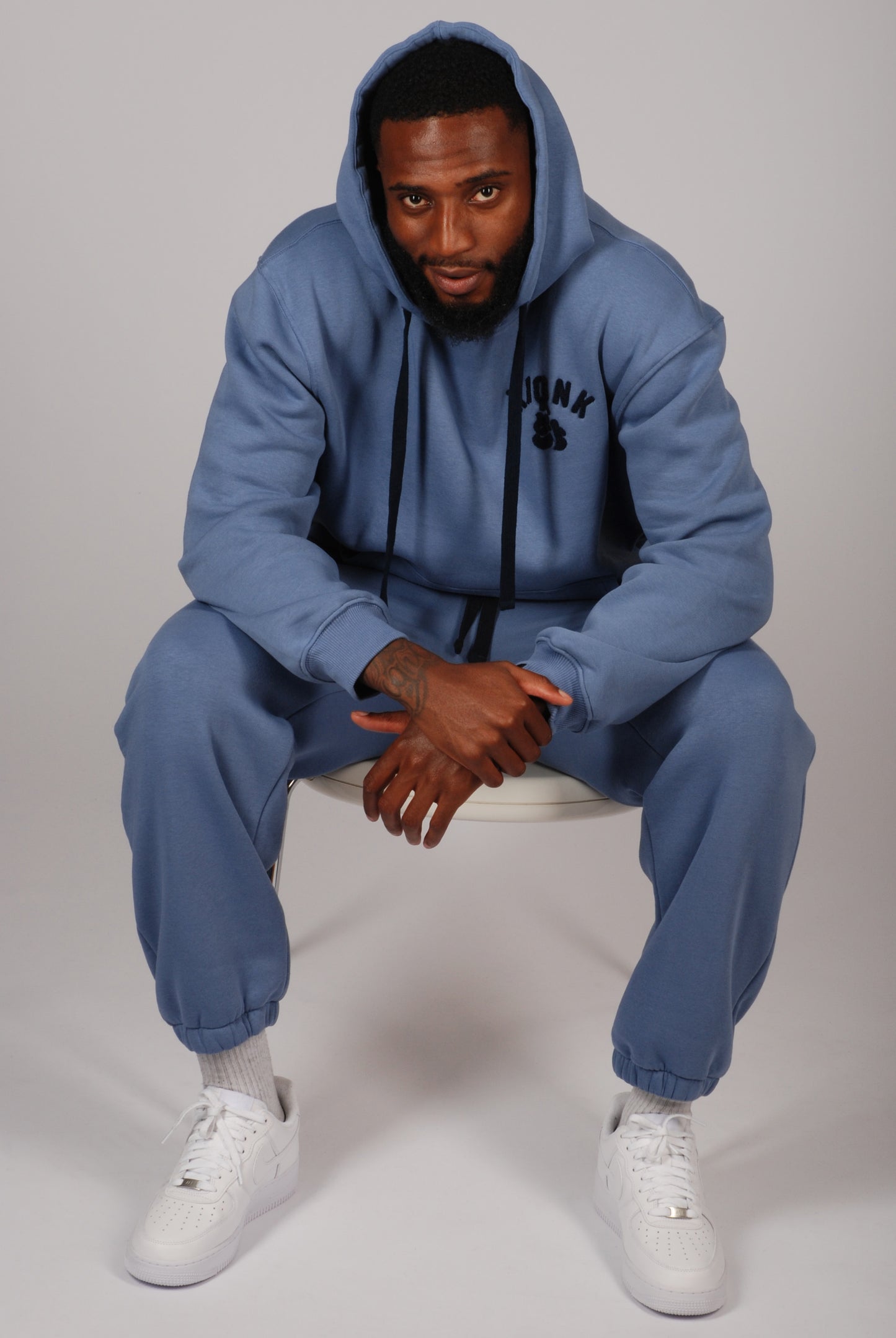 KRONK Boxing Team Towelling Applique Hoodie Loose Fit Steel Blue