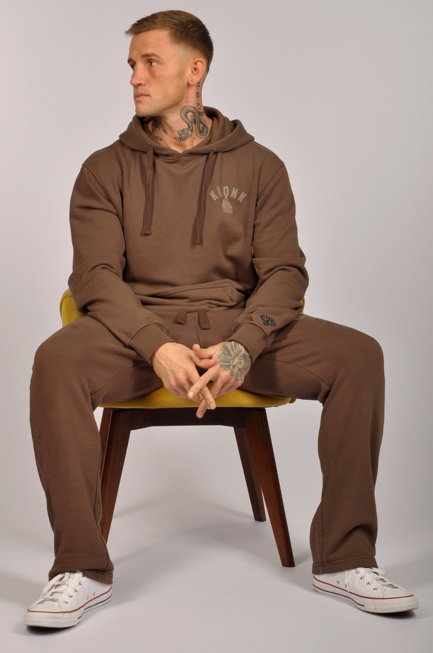 KRONK Faded Gloves Vintage Wash Hoodie Loose Fit Dark Brown