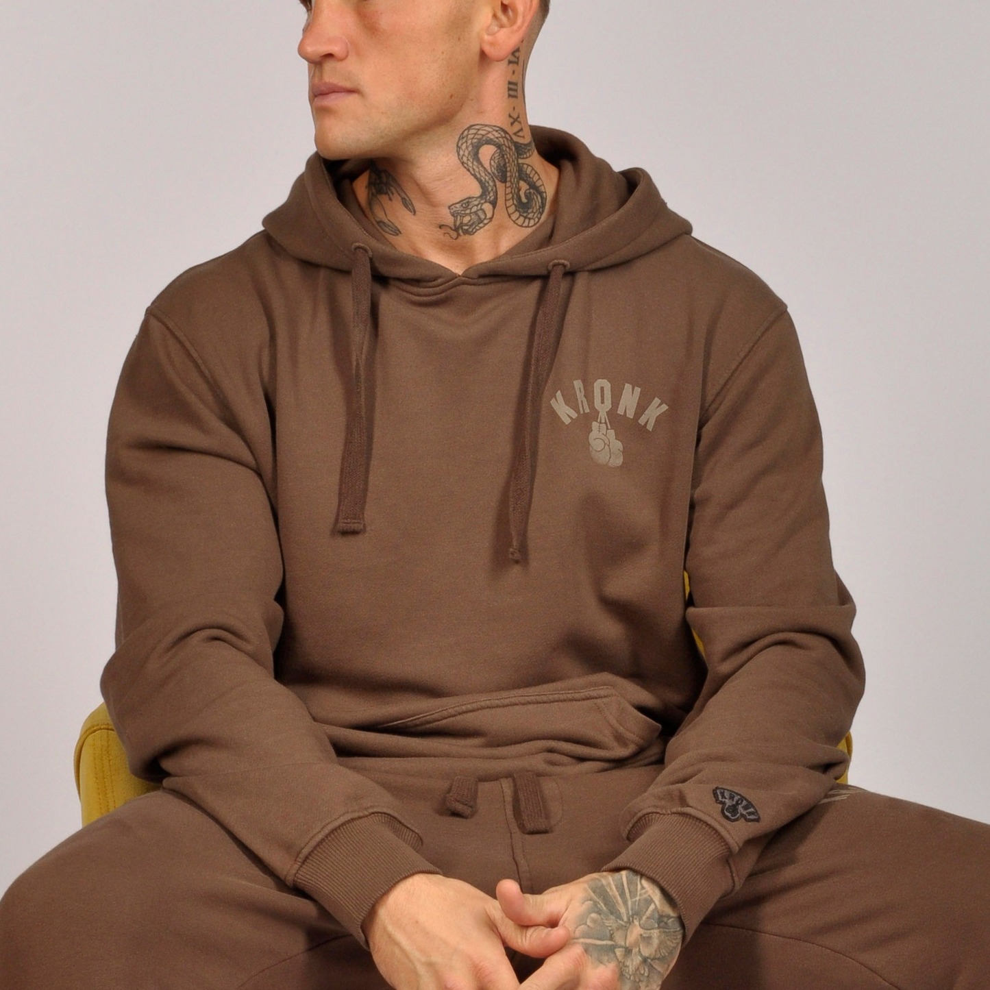 KRONK Faded Gloves Vintage Wash Hoodie Loose Fit Dark Brown