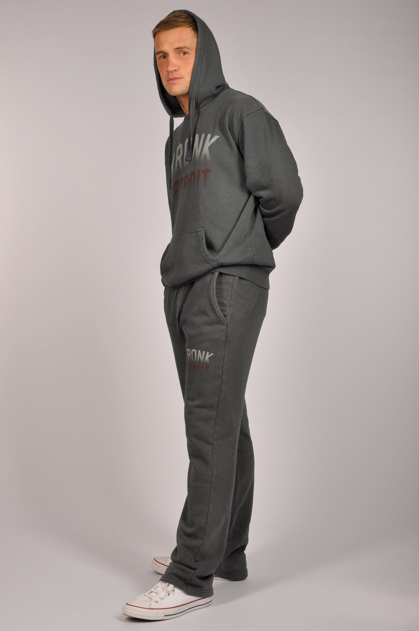 KRONK Faded Iconic Detroit Vintage wash Straight Leg Joggers Loose Fit Charcoal