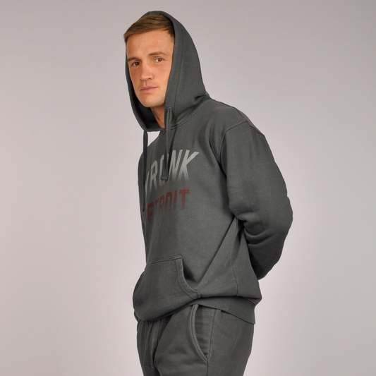 KRONK Faded Iconic Detroit Vintage Wash Hoodie Loose Fit Charcoal