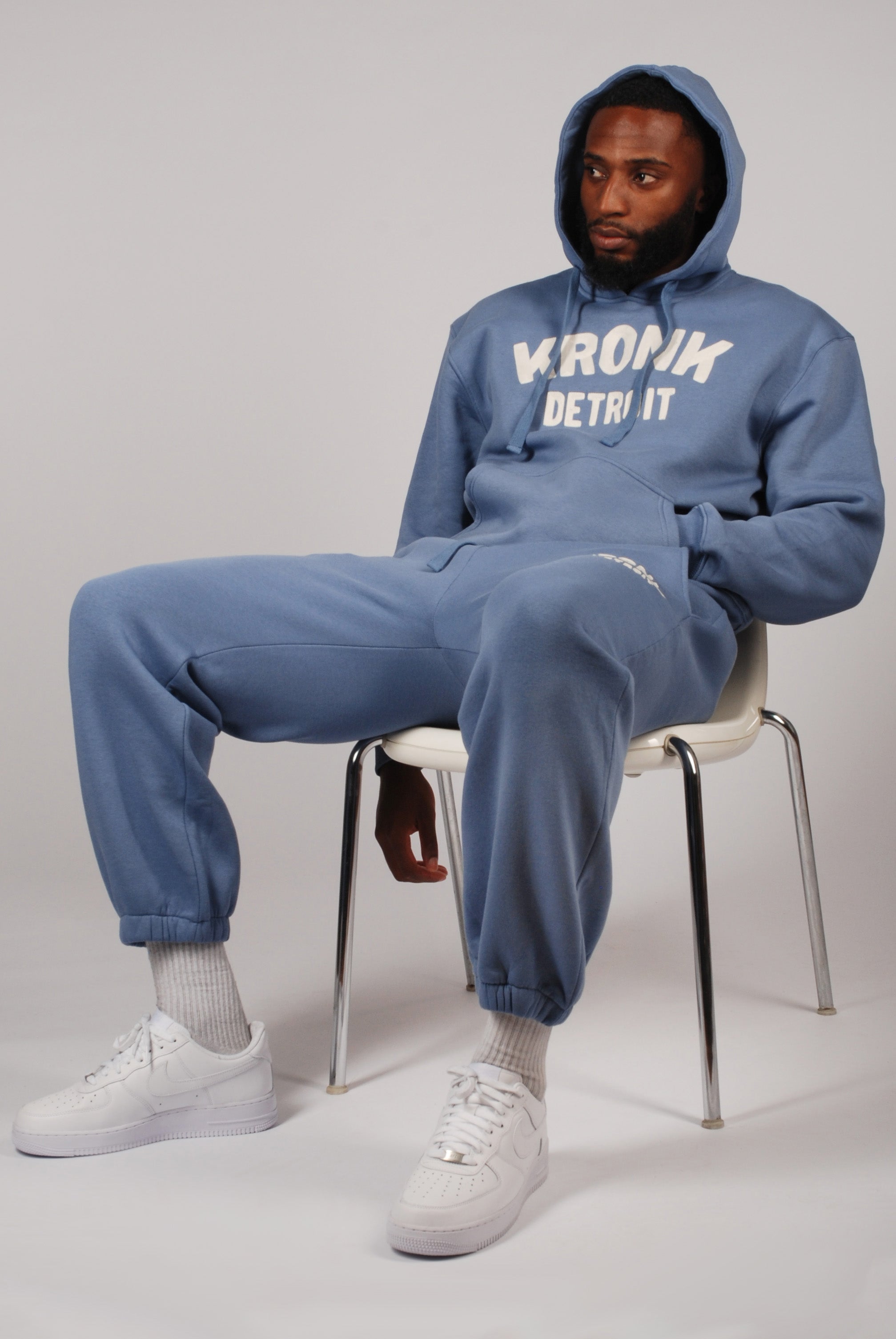 KRONK Detroit Chain Stitch Loose Fit Hoodie Steel Blue – Kronk