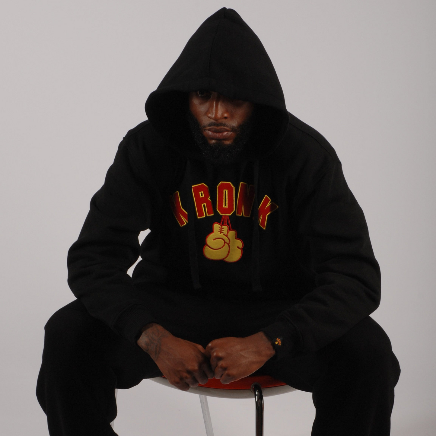 KRONK Gloves Applique Hoodie Loose Fit Black