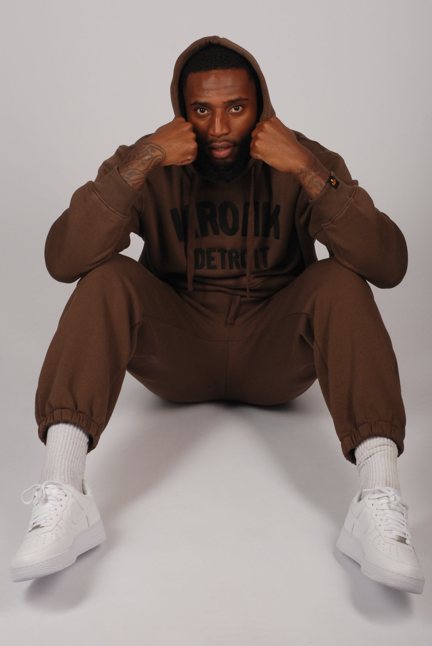 KRONK Detroit Chain Stitch Loose Fit Joggers Dark Brown