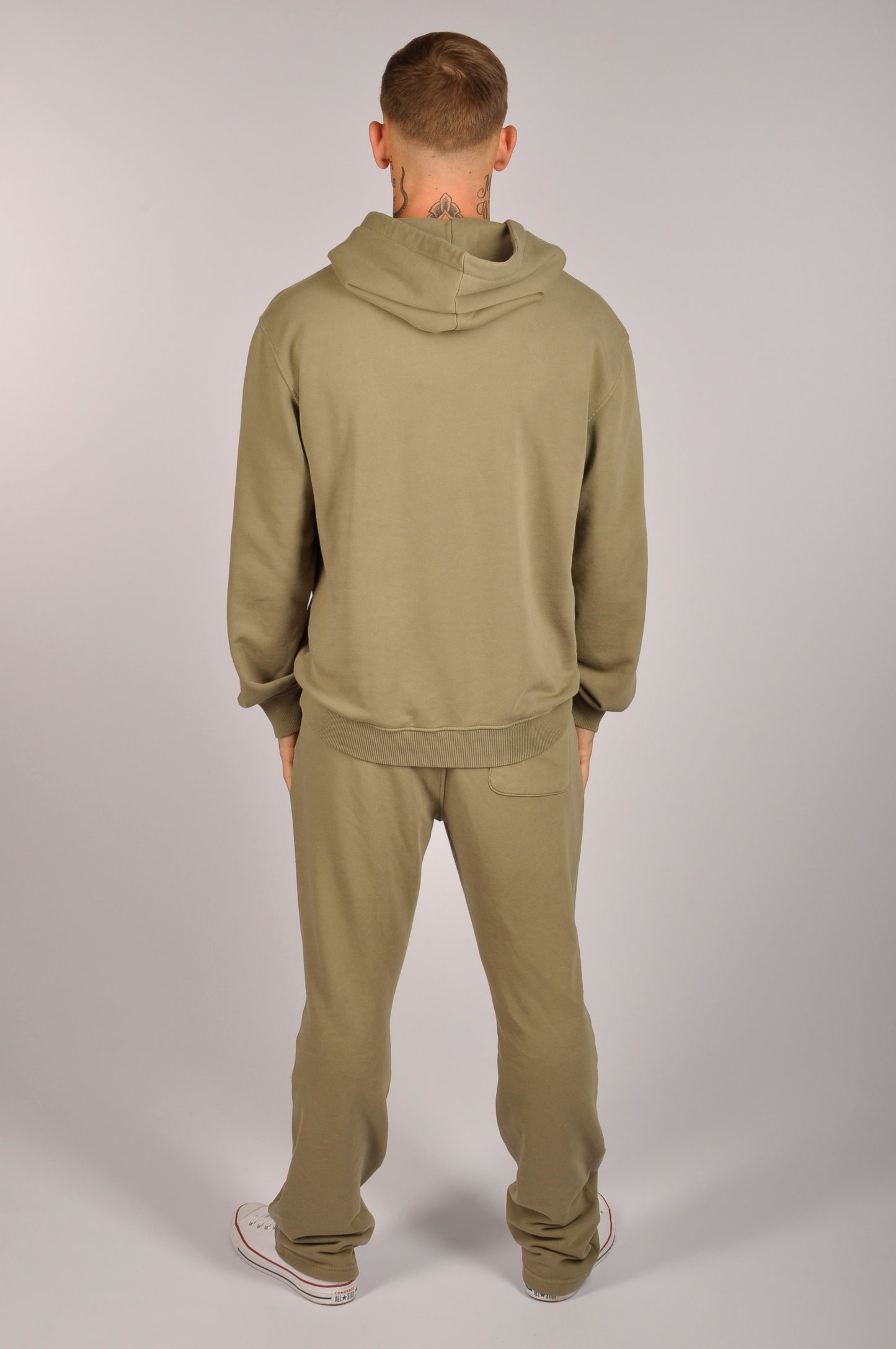 KRONK Faded Iconic Detroit Vintage Wash Hoodie Loose Fit Khaki