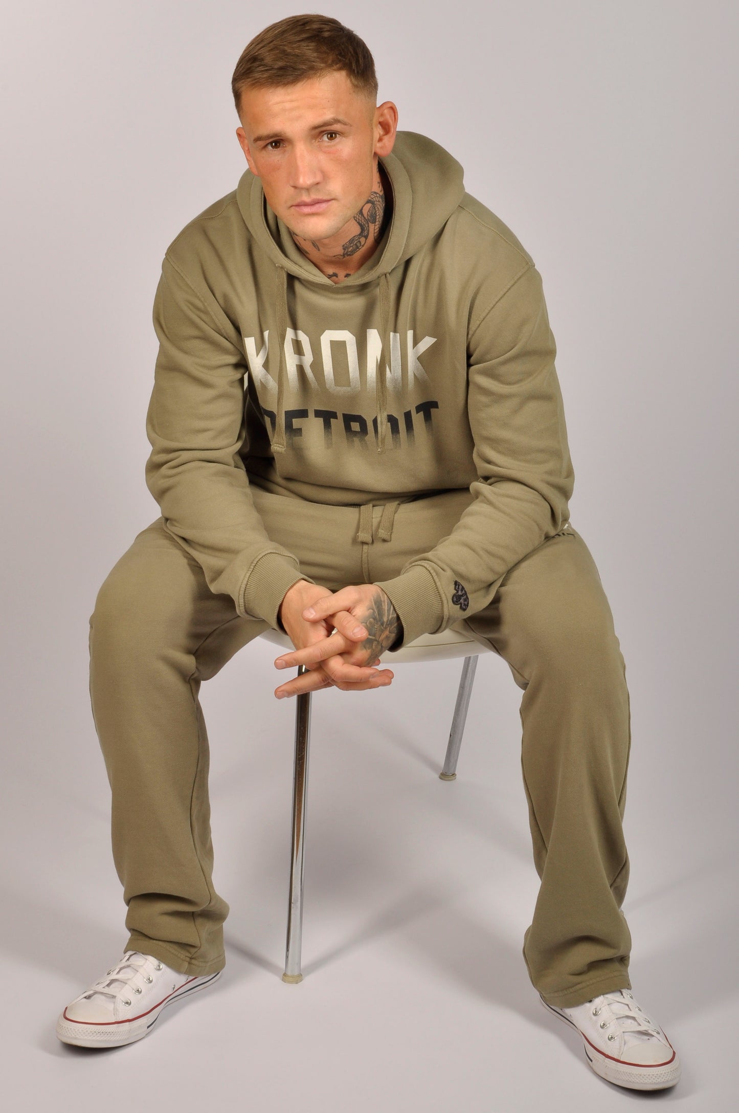 KRONK Faded Iconic Detroit Vintage wash Straight Leg Joggers Loose Fit Khaki