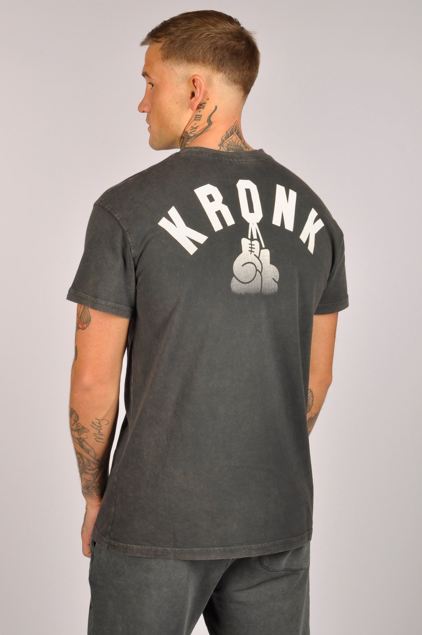 KRONK Faded G Loose Fit Vintage Wash T Shirt Charcoal