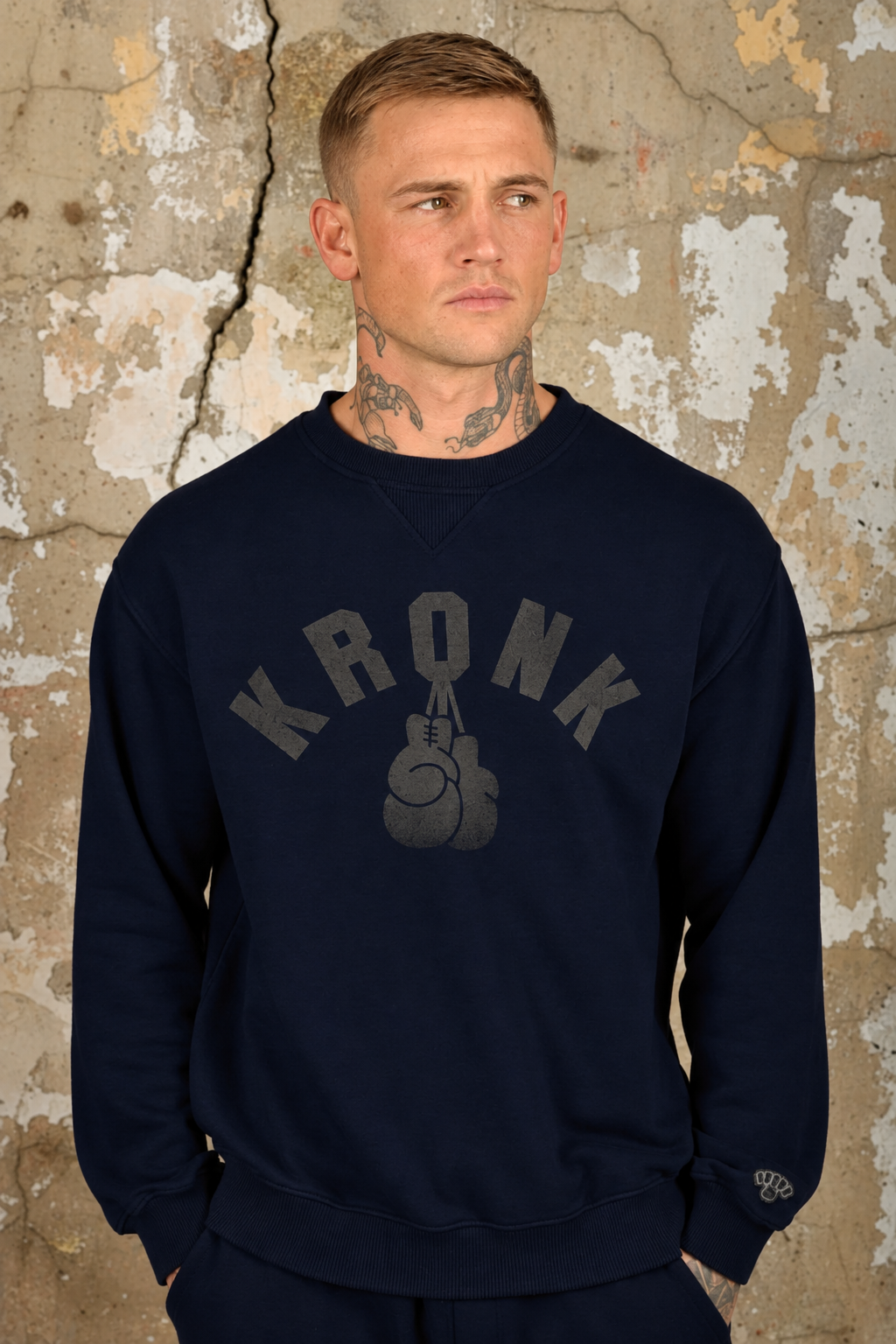 KRONK Faded Gloves Vintage Wash Sweatshirt Loose Fit Navy