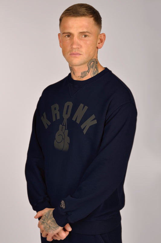 KRONK Faded Gloves Vintage Wash Sweatshirt Loose Fit Navy