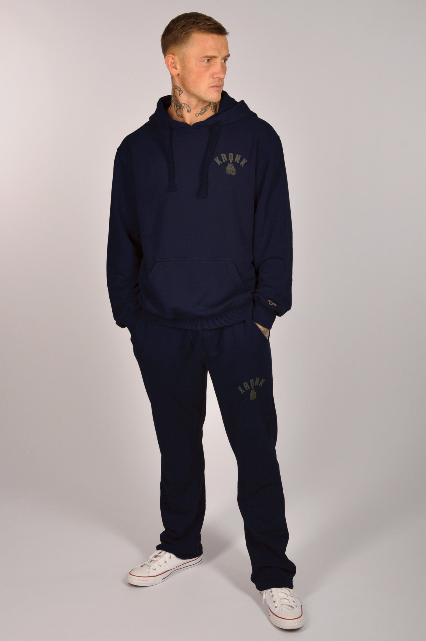 KRONK Faded Gloves Vintage Wash Hoodie Loose Fit Navy