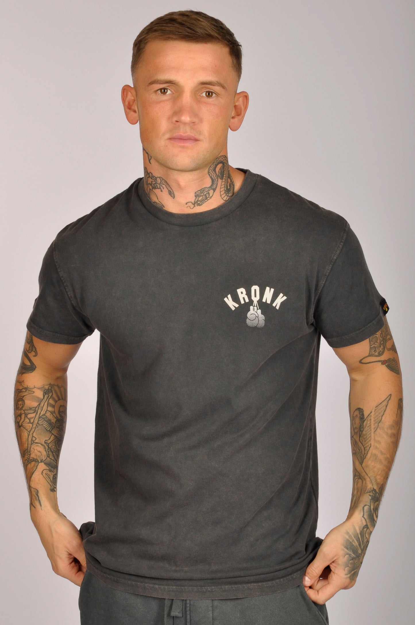 KRONK Faded G Loose Fit Vintage Wash T Shirt Charcoal