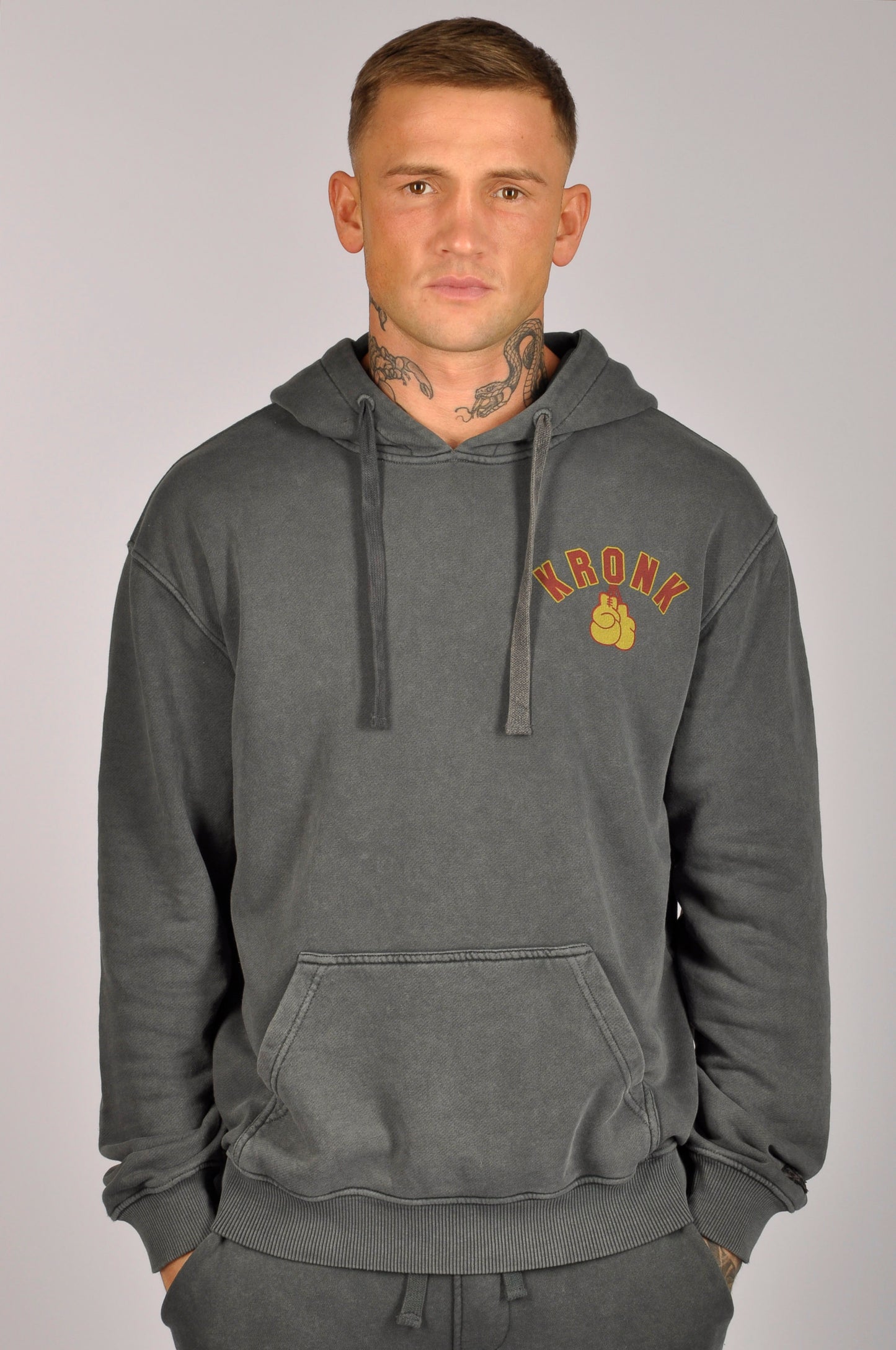 KRONK Chavez Training Camp Vintage Wash Hoodie Loose Fit Charcoal