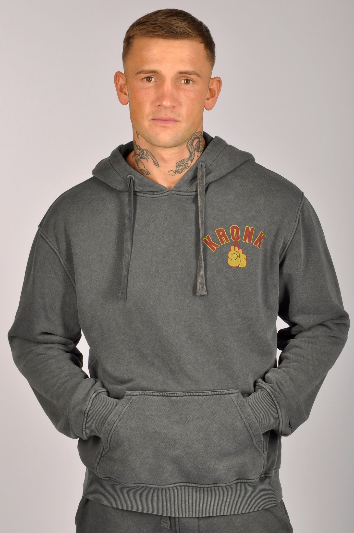 KRONK Chavez Training Camp Vintage Wash Hoodie Loose Fit Charcoal