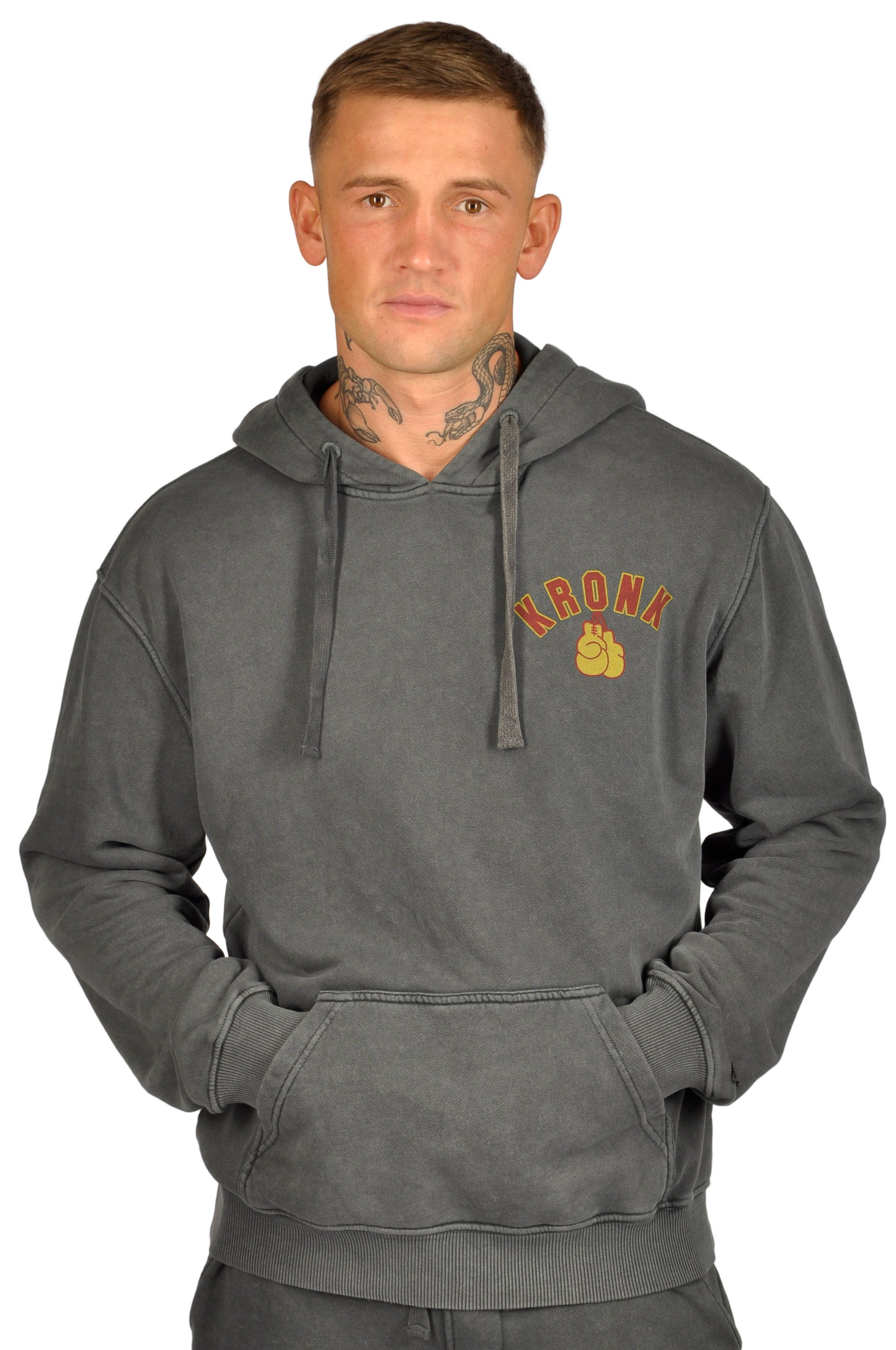 KRONK Chavez Training Camp Vintage Wash Hoodie Loose Fit Charcoal