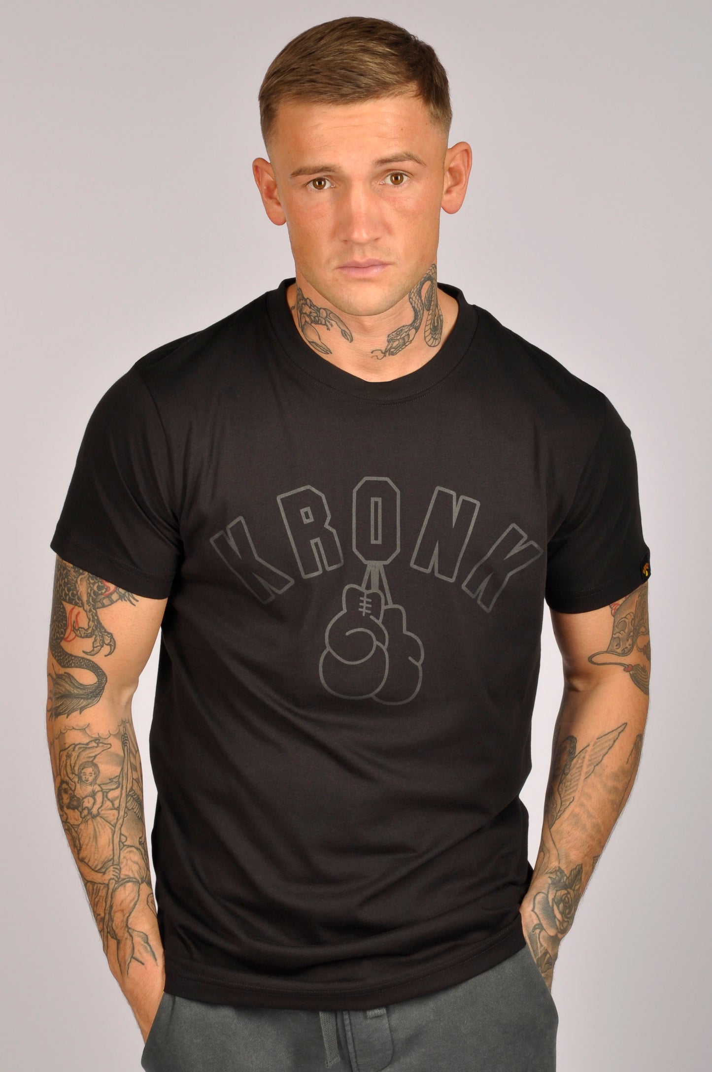 KRONK Outline Gloves Slim Fit Cotton T Shirt Black & Charcoal