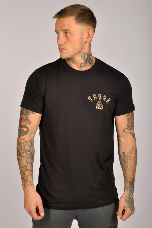 KRONK Leopard Gloves Slim Fit Cotton T Shirt Black