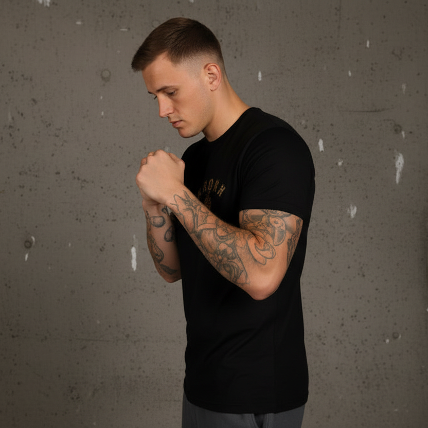 KRONK Leopard Gloves Slim Fit Cotton T Shirt Black