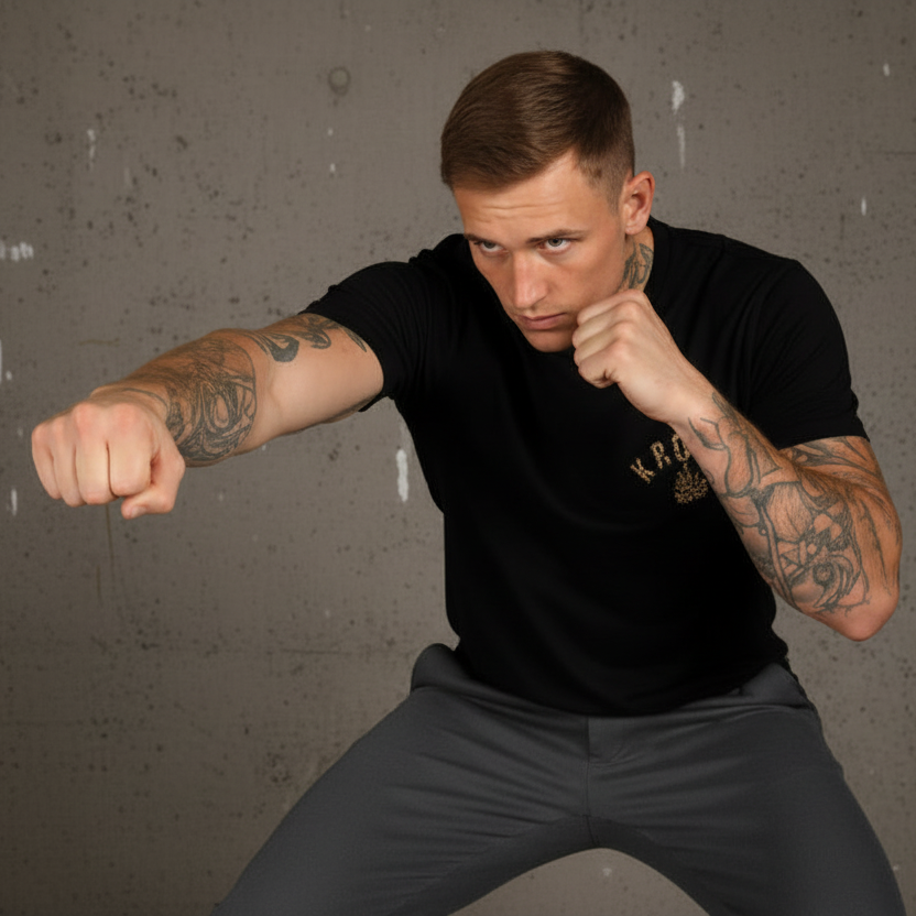 KRONK Leopard Gloves Slim Fit Cotton T Shirt Black