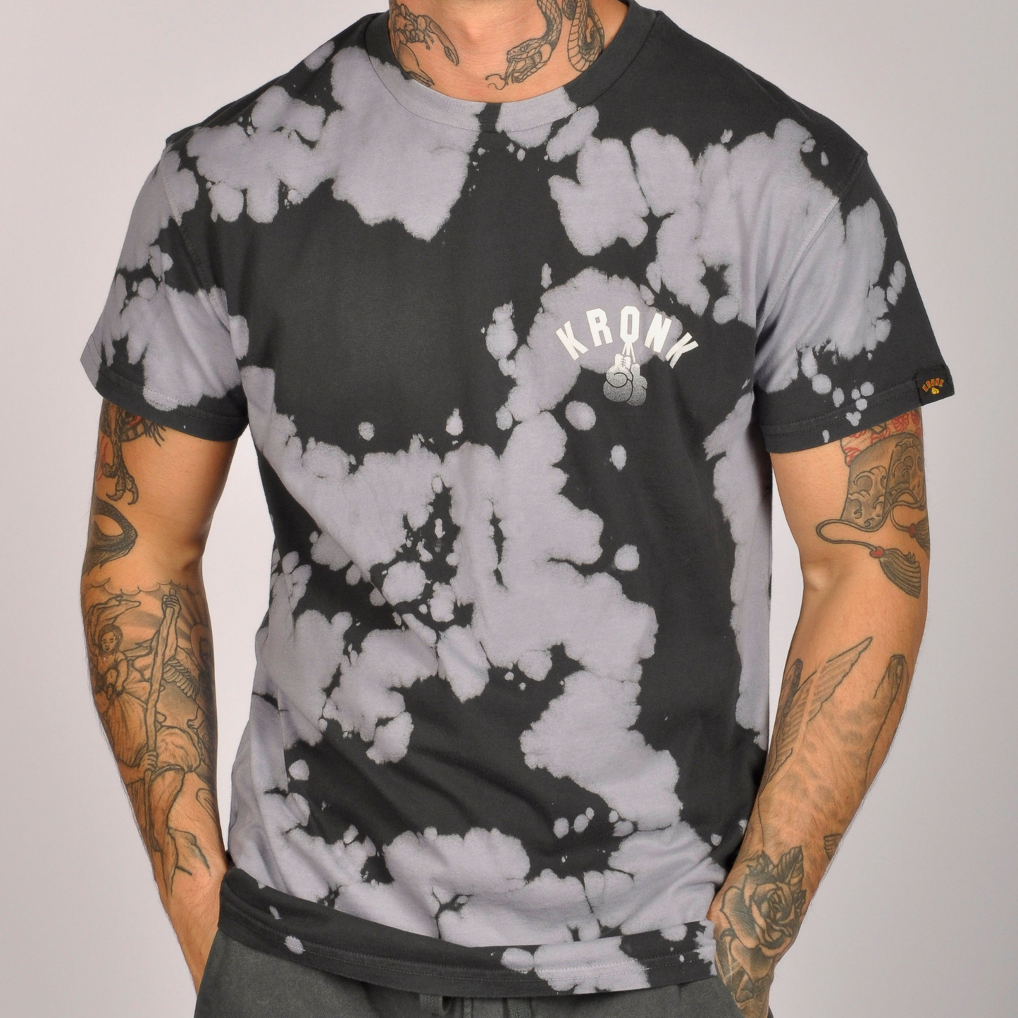 KRONK Snow Wash Faded G Vintage Loose Fit T Shirt Charcoal