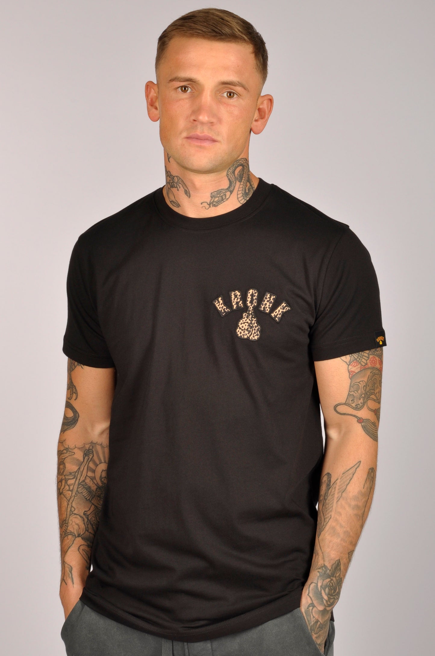 KRONK Leopard Gloves Slim Fit Cotton T Shirt Black