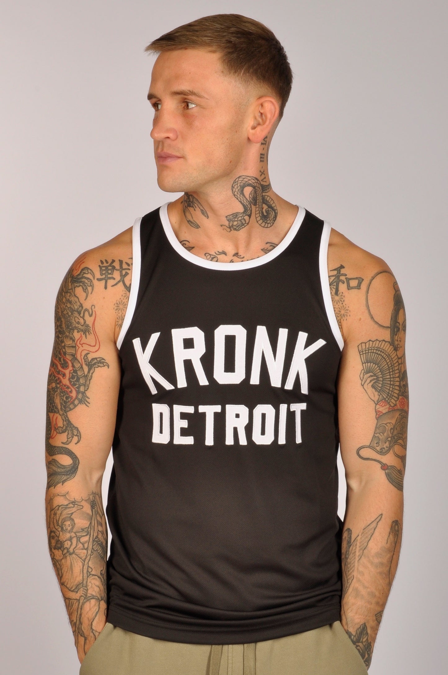 KRONK Iconic Detroit Applique Training Gym Vest - Black & White