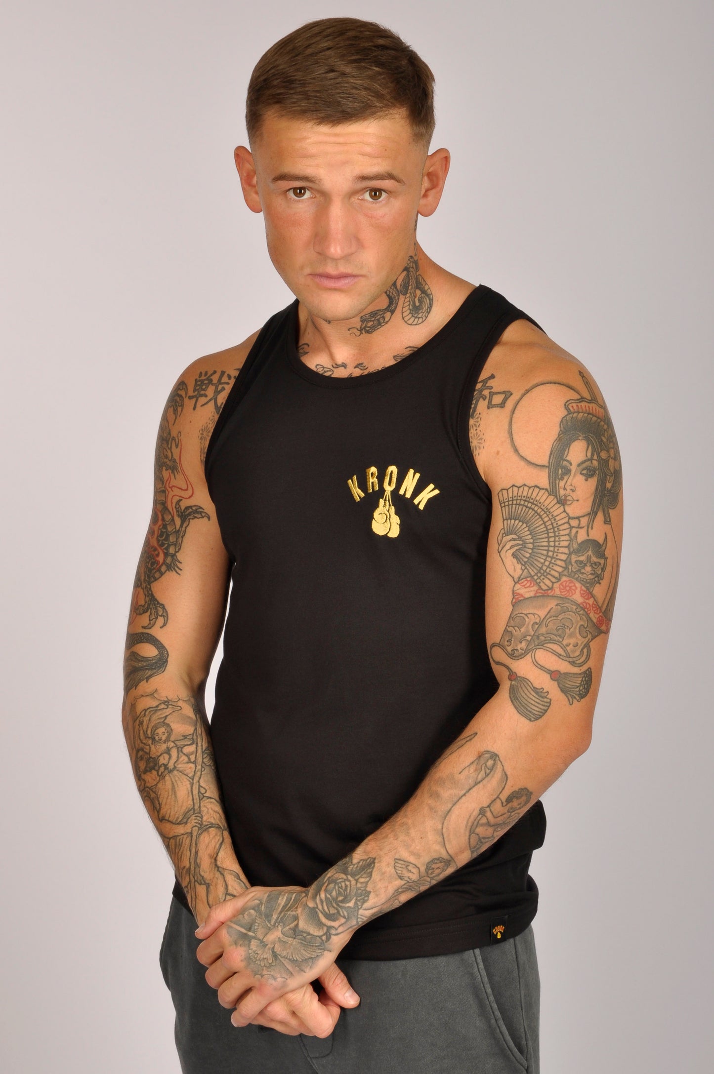 KRONK One Colour Gloves Cotton Vest Black & Gold