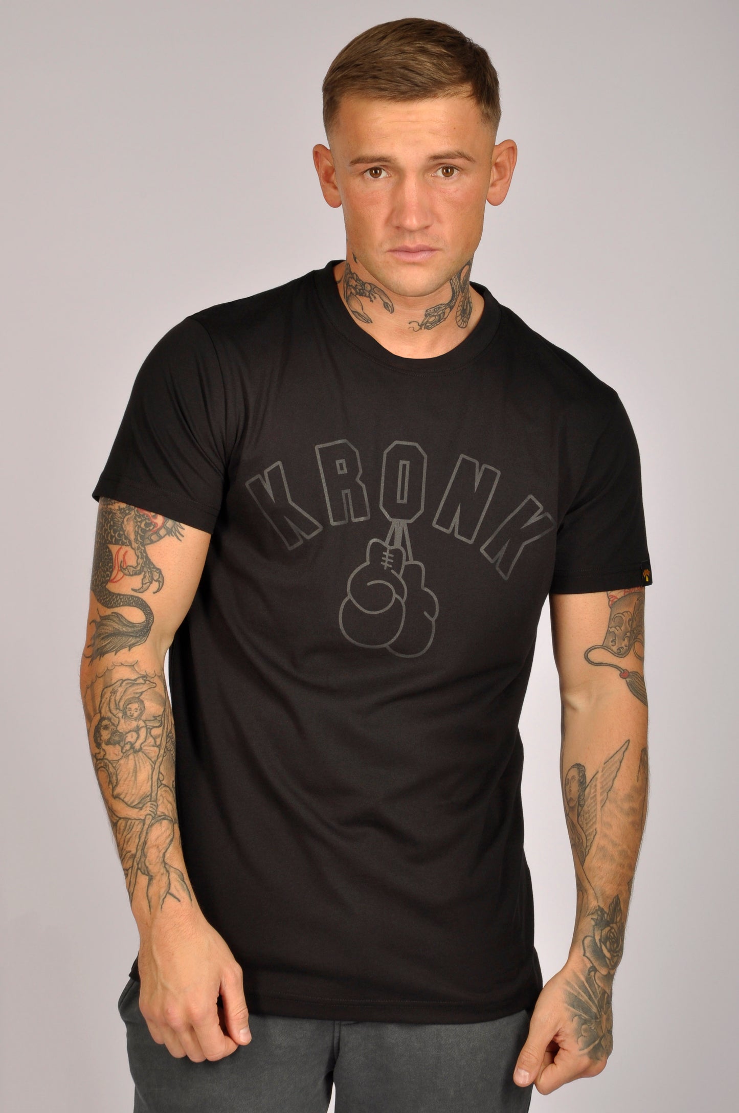 KRONK Outline Gloves Slim Fit Cotton T Shirt Black & Charcoal