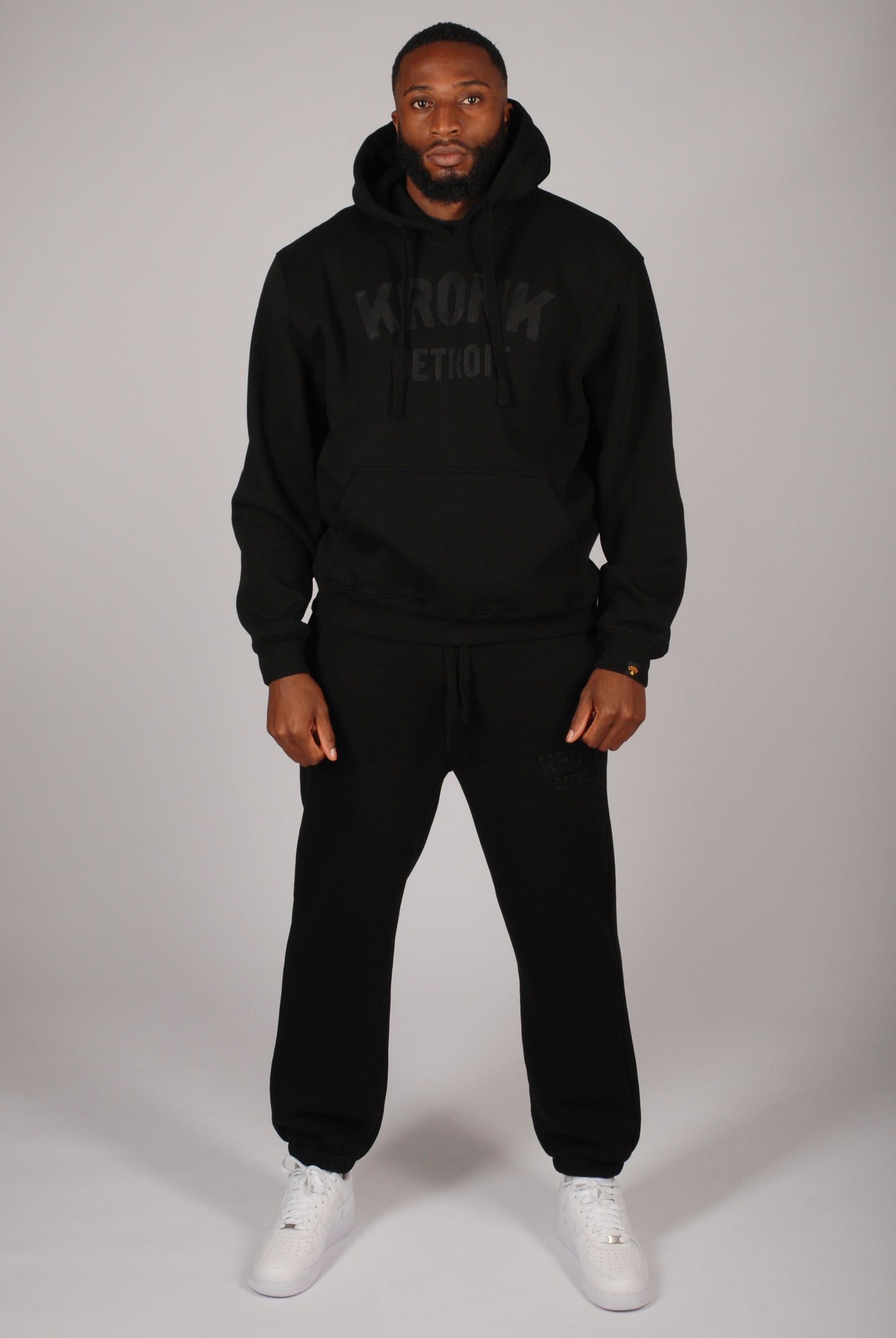 KRONK Detroit Chain Stitch Loose Fit Joggers Black Stealth