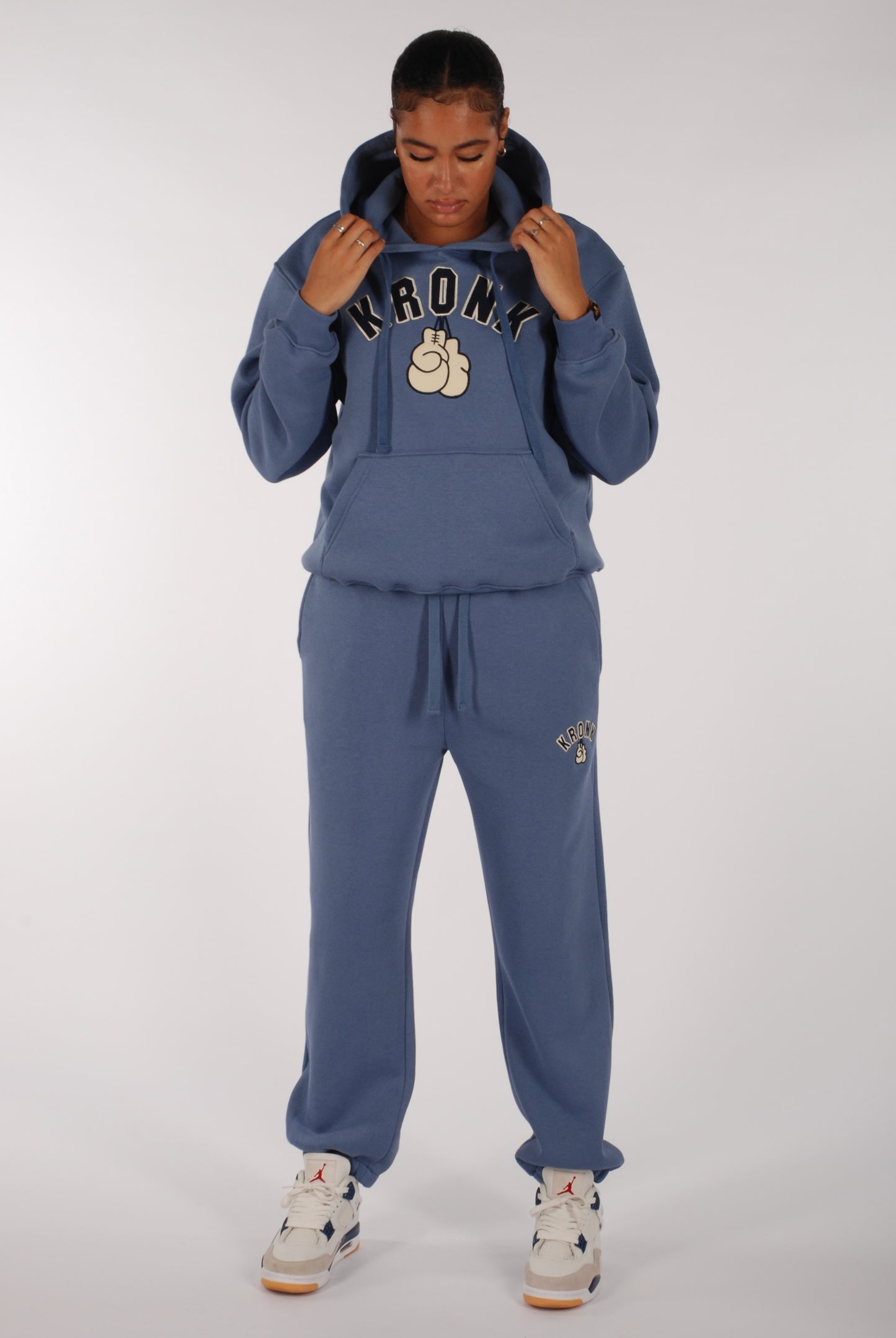 KRONKWOMEN Gloves Applique Joggers Loose Fit Steel Blue