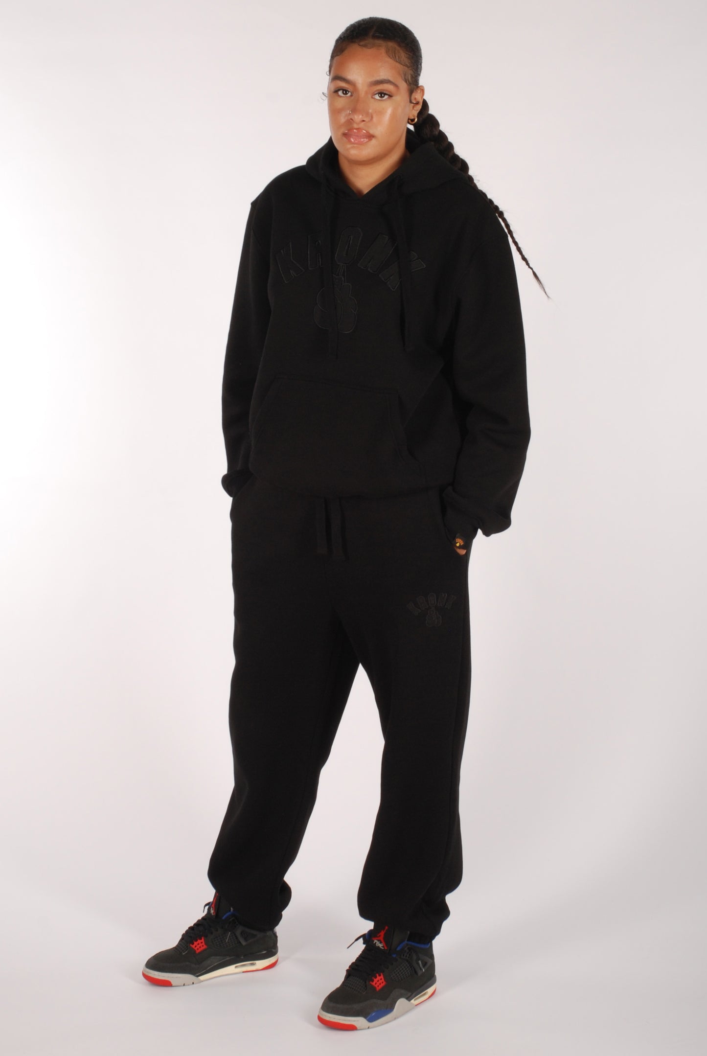 KRONKWOMEN Gloves Applique Hoodie Loose Fit Black Stealth