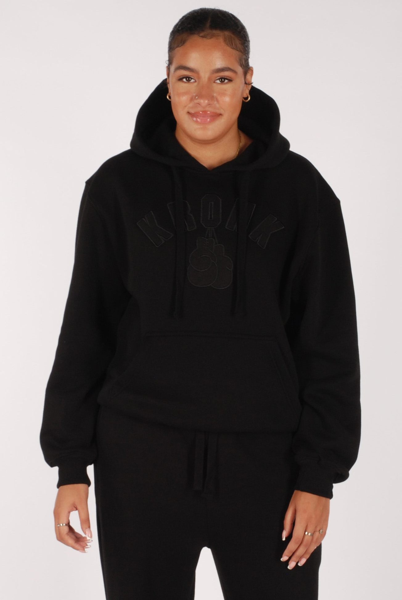 KRONKWOMEN Gloves Applique Hoodie Loose Fit Black Stealth